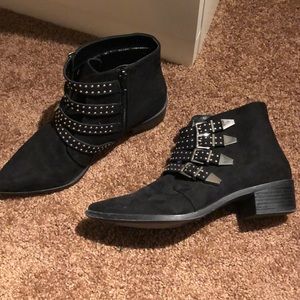 Black silver buckled booties